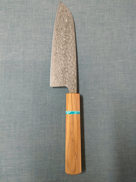 Tsunehisa | Santoku 165mm | Ginsan 3 Damascus | Tsuchime