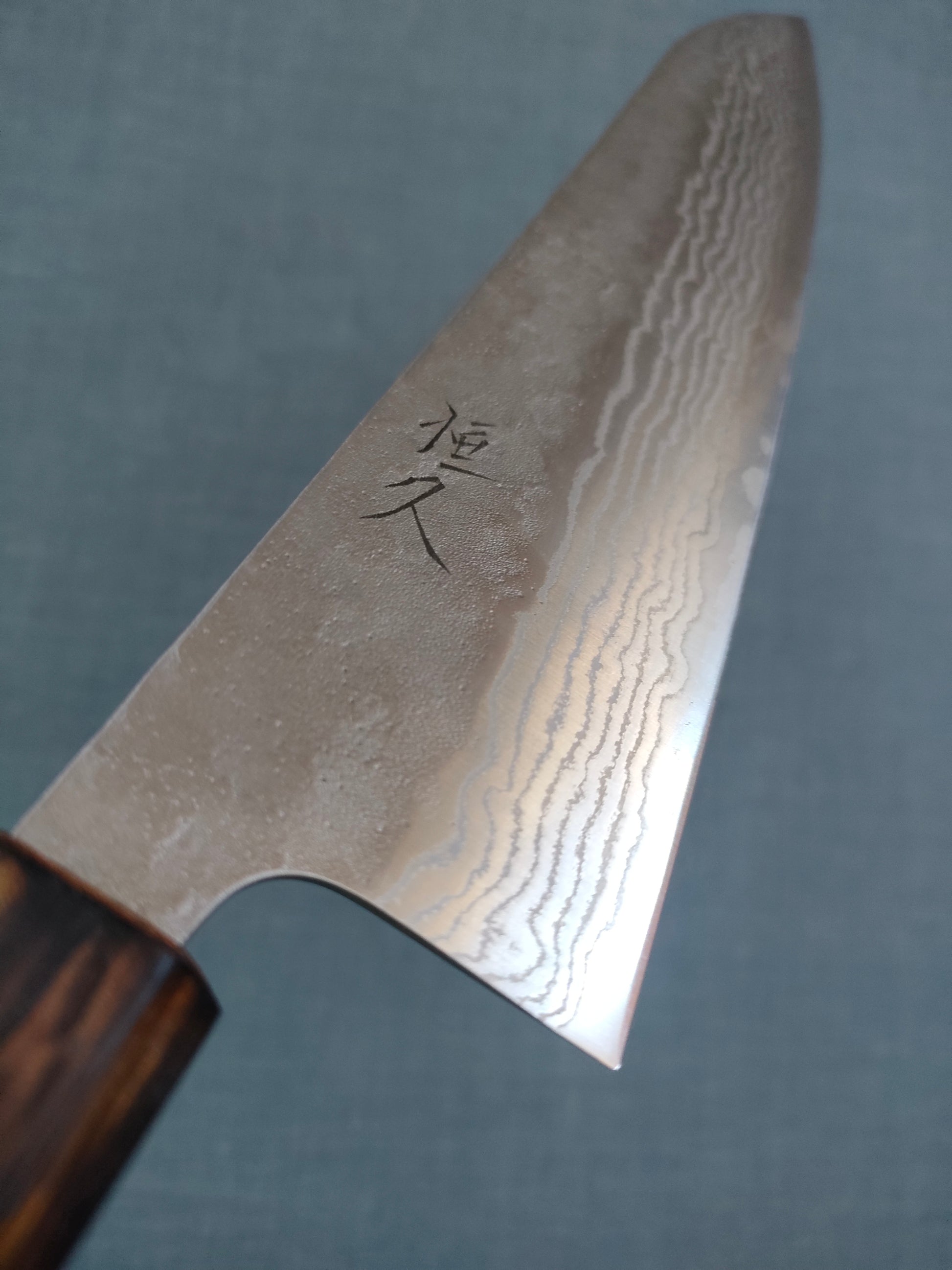 Tsunehisa | 440C Damascus Tsuchime | Guyto 210mm | Oak Baikoku