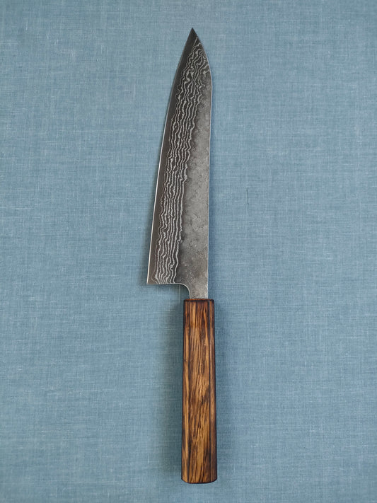Tsunehisa | 440C Damascus Tsuchime | Guyto 210mm | Oak Baikoku
