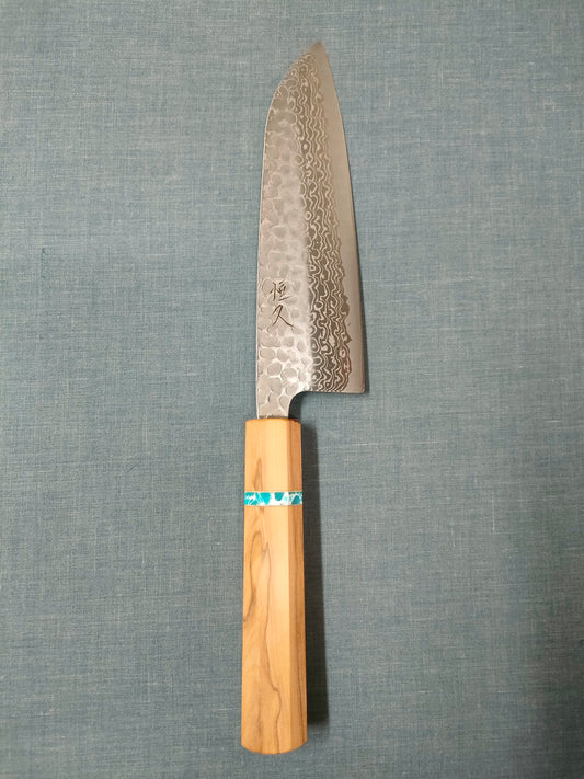 Tsunehisa | Santoku 165mm | Ginsan 3 Damascus | Tsuchime